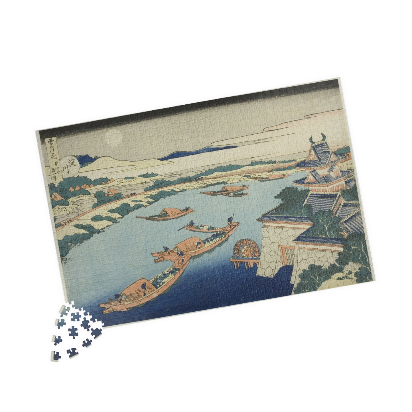Ukiyo-e Jigsaw Puzzle (1014-piece) : Moonlight on the Yodo River – Katsushika Hokusai | Night Landscape of Osaka