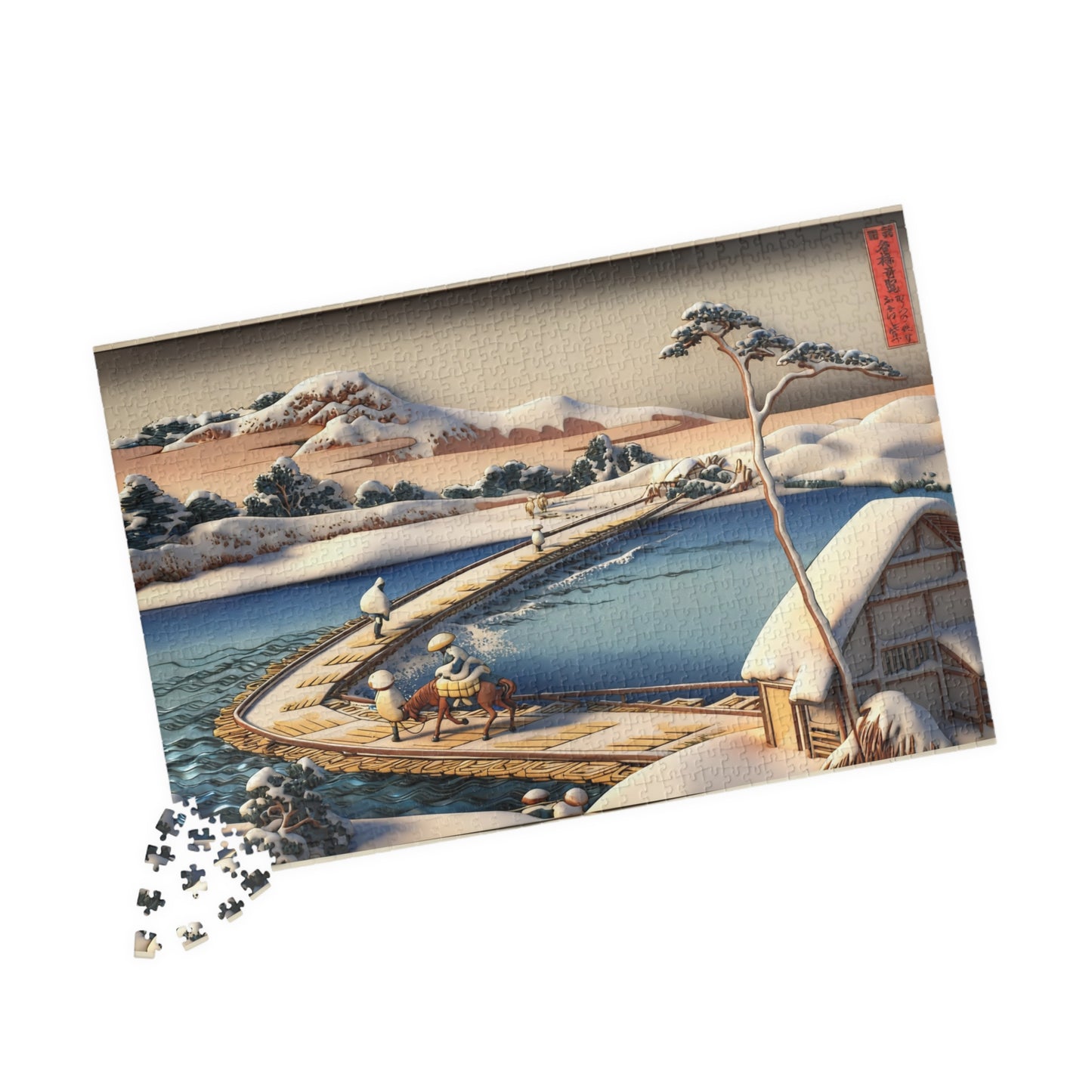 Hokusai 3D Ukiyo-e Puzzle 1014 Piece, Japanese Edo Art | Pontoon Bridge at Sano