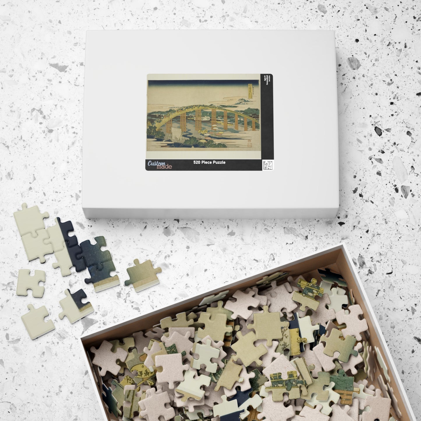 Ukiyo-e Jigsaw Puzzle (252, 520-piece) : Yahagi Bridge at Okazaki – Katsushika Hokusai | Tōkaidō Bridge Scene