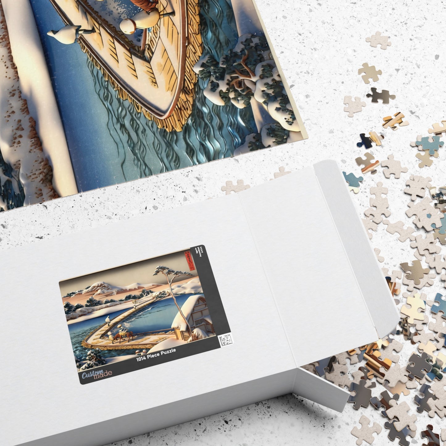Hokusai 3D Ukiyo-e Puzzle 1014 Piece, Japanese Edo Art | Pontoon Bridge at Sano