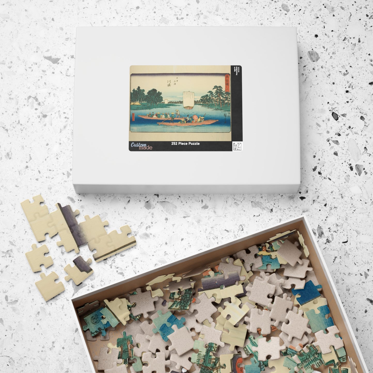 Ukiyo-e Jigsaw Puzzle (252, 520-piece): Kawasaki – “The Rokugō Ferry” Tōkaidō Fifty-three Stations by Utagawa Hiroshige (1833)