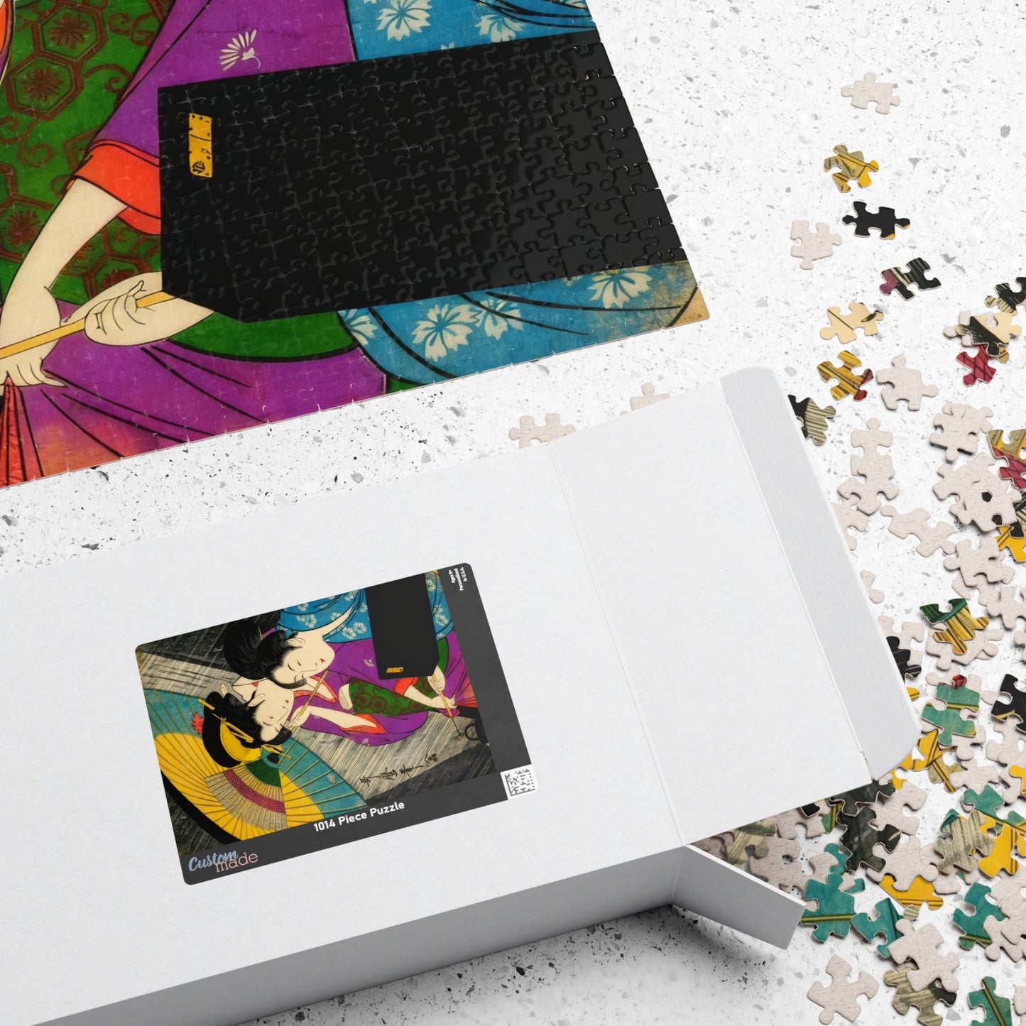Utamaro Ukiyo-e Puzzle 1014 Piece, Background Variation, Japanese Edo Art | Geisha and Attendant on a Rainy Night