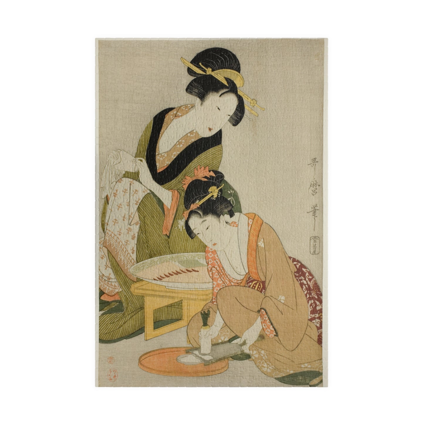 Ukiyo-e Jigsaw Puzzle (1014-piece): “Preparing a Meal” by Kitagawa Utamaro | Edo Bijin-ga / Courtesans in Everyday Life